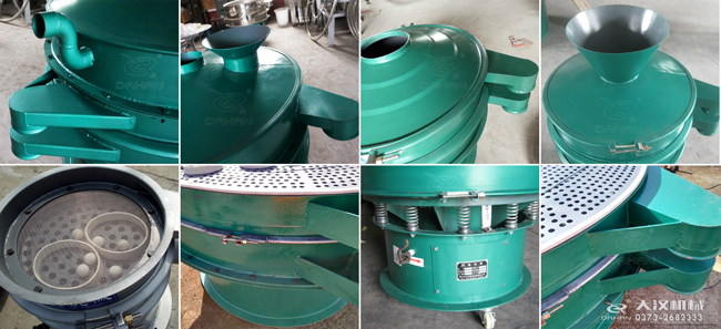 碳鋼振動篩進料口，出料口，篩框，篩網(wǎng)，彈跳球等細節(jié)展示