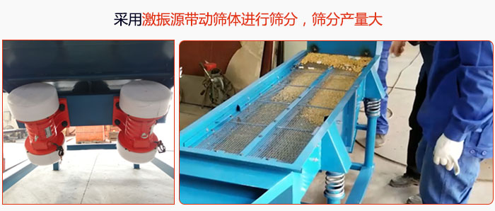 采用激振源帶動篩體進行篩分，篩分產(chǎn)量大。