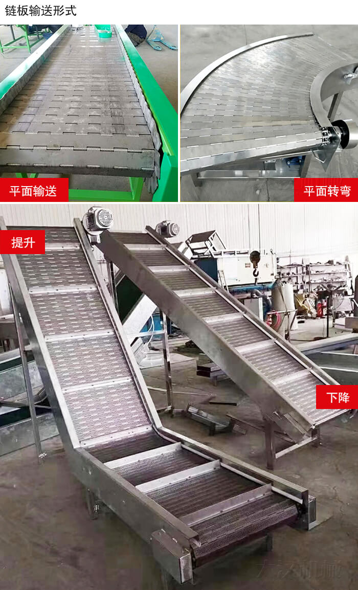 鏈板輸送機(jī)平面輸送，平面拐彎，提升等運(yùn)行現(xiàn)場圖片