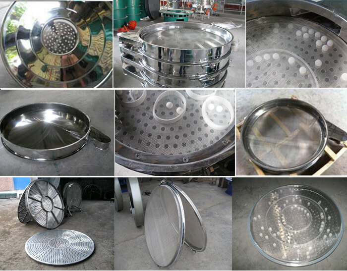 食品振動(dòng)篩細(xì)節(jié)展示：防塵蓋，篩框，網(wǎng)架，底框等。